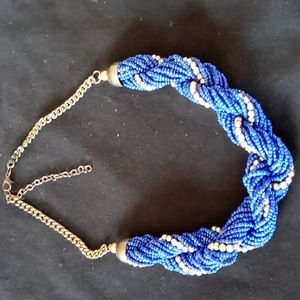 Blue Braided Bead Necklace